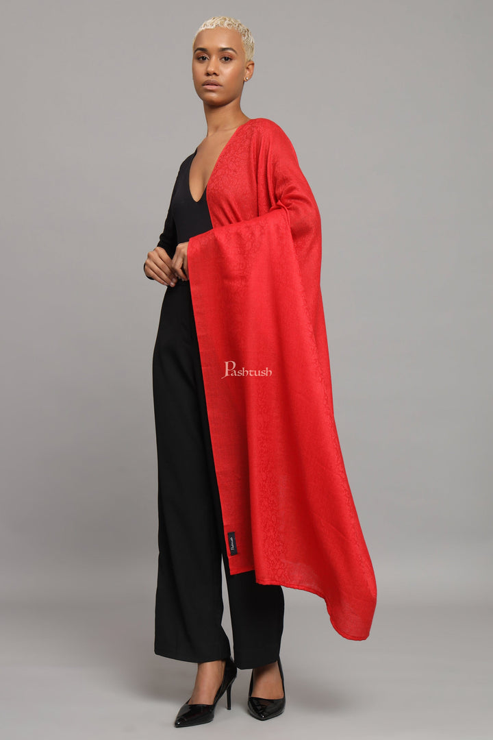 Pashtush India Womens Shawls Pashtush Womens Extra Fine Wool Shawl, Self Paisley Weave Design, Red
