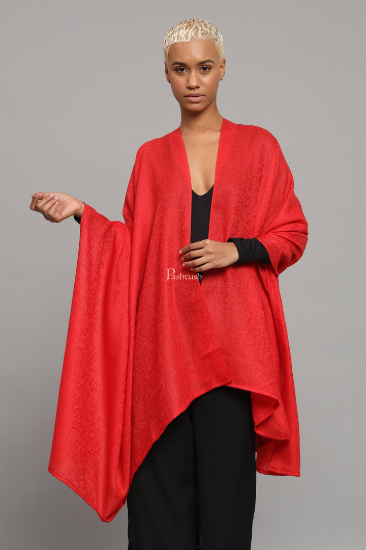 Pashtush India Womens Shawls Pashtush Womens Extra Fine Wool Shawl, Self Paisley Weave Design, Red