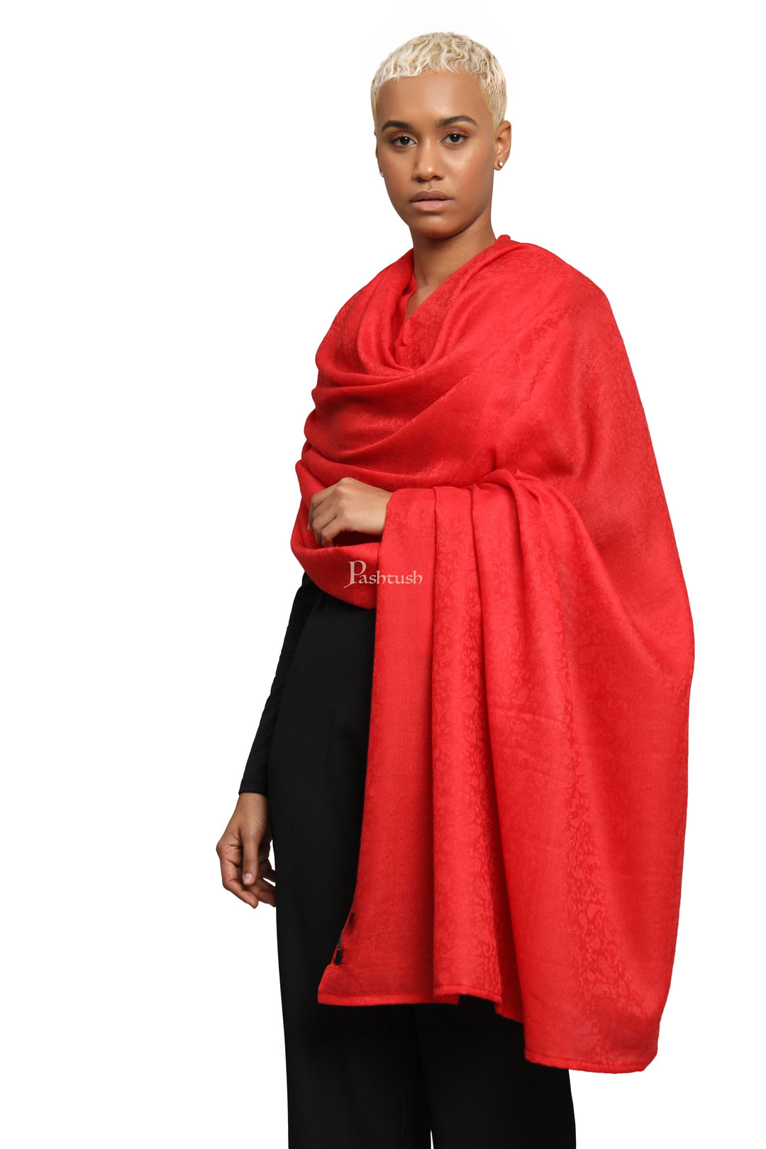 Pashtush India Womens Shawls Pashtush Womens Extra Fine Wool Shawl, Self Paisley Weave Design, Red