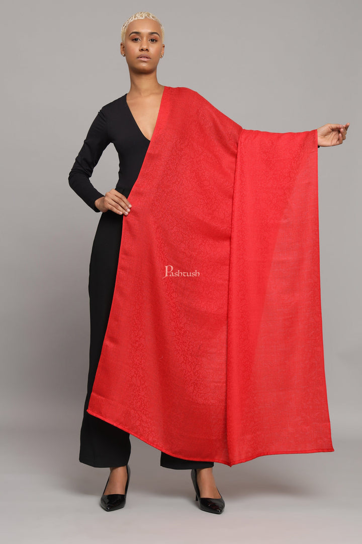 Pashtush India Womens Shawls Pashtush Womens Extra Fine Wool Shawl, Self Paisley Weave Design, Red