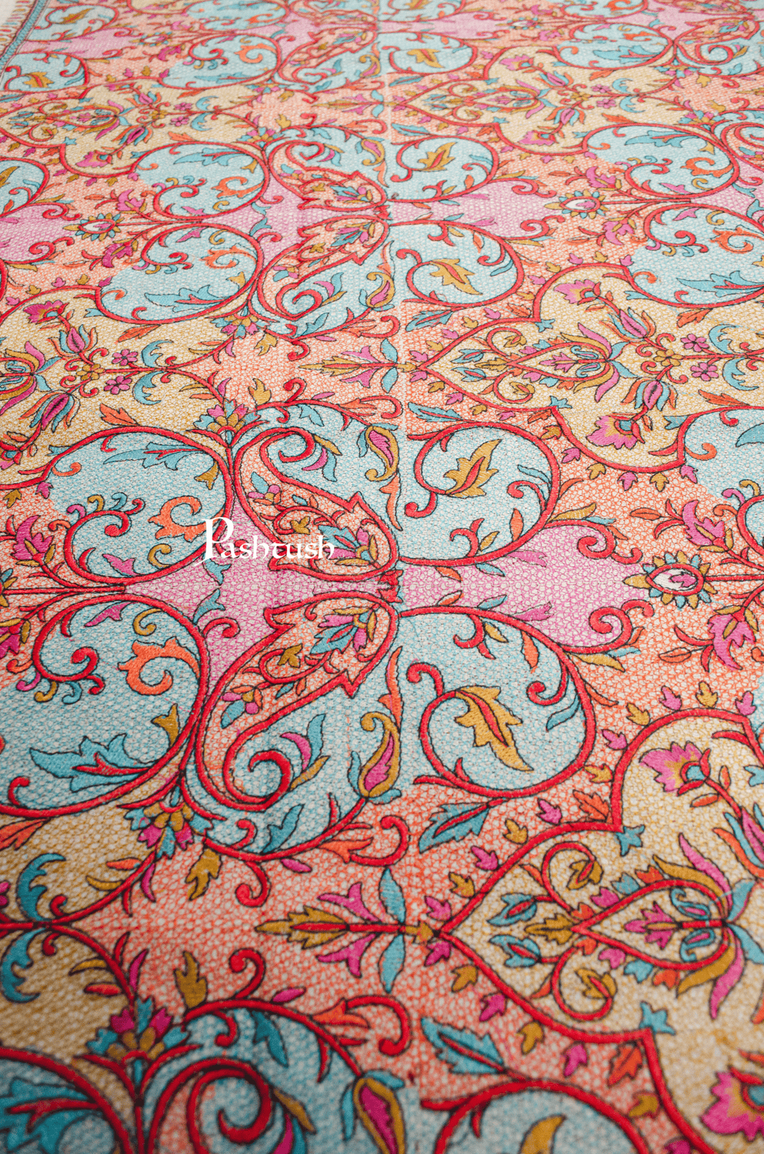 Pashtush India Womens Shawls Pashtush Womens Extra Fine Wool Shawl, Silky Embroidery Kashmiri Jaal Design, Multicolour
