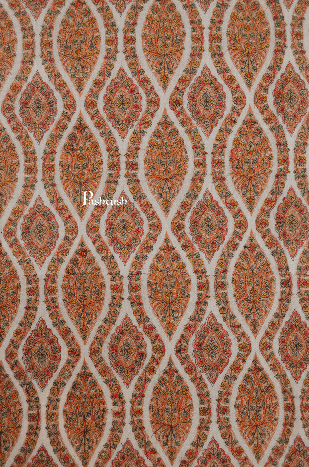 Pashtush India Womens Shawls Pashtush Womens Extra Fine Wool Shawl, Silky Embroidery Kashmiri Jaal Design, Taupe