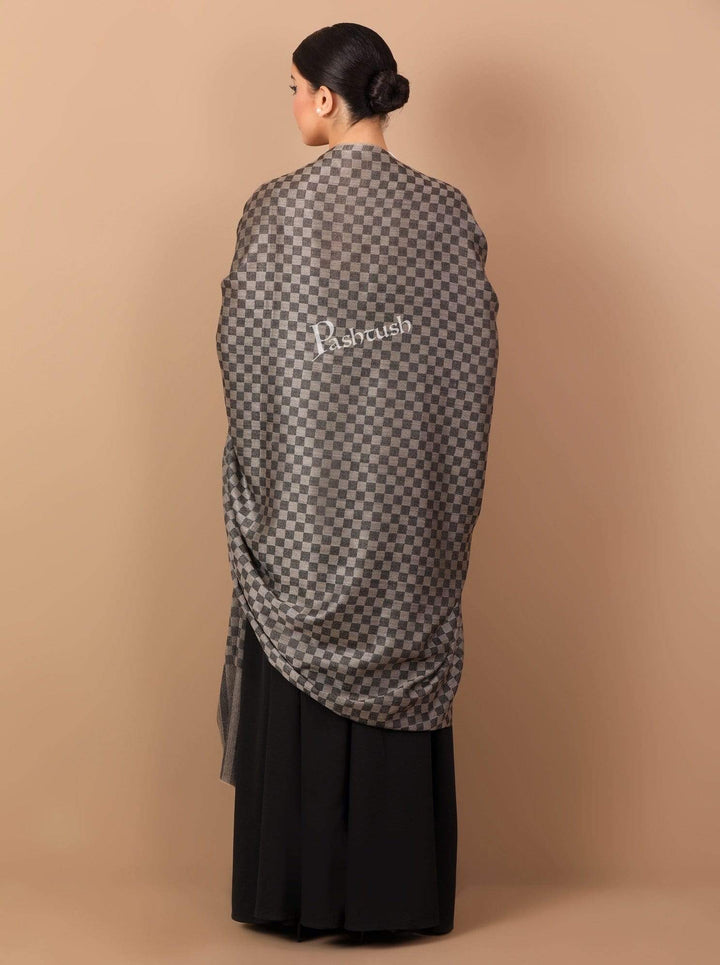 Pashtush Shawl Store Shawl Pashtush Womens Extra Fine Wool Shawl, Soft and Warm, Black, Chess Checks ( Large Wrap Size )