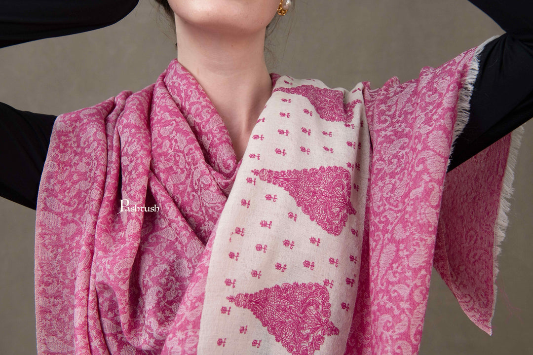 Pashtush India Womens Shawls Pashtush Womens Extra Fine Wool Shawl, Soft Tone On Tone Embroidery Design, Majenta