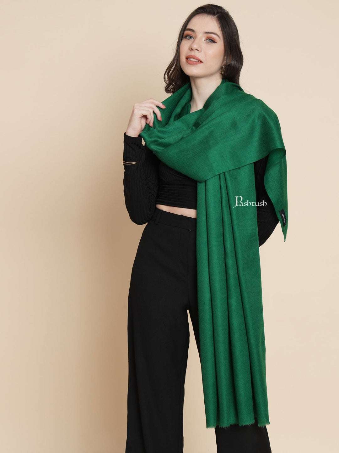 Pashtush India Womens Shawls Pashtush Womens Extra Fine Wool Shawl, Solid Bottle Green