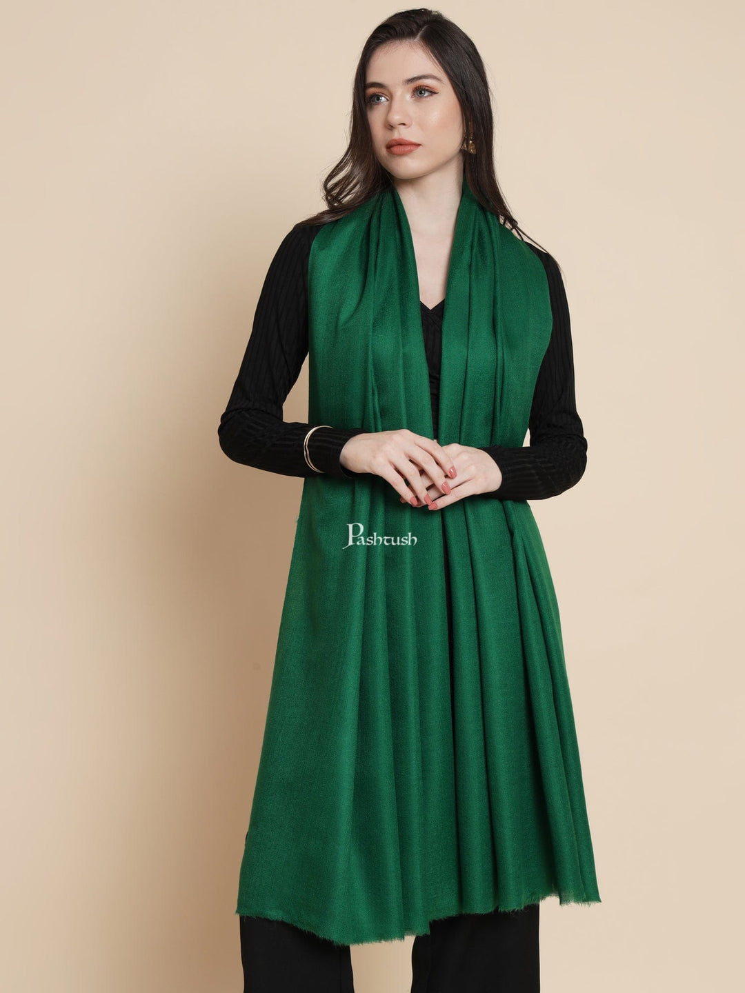 Pashtush India Womens Shawls Pashtush Womens Extra Fine Wool Shawl, Solid Bottle Green