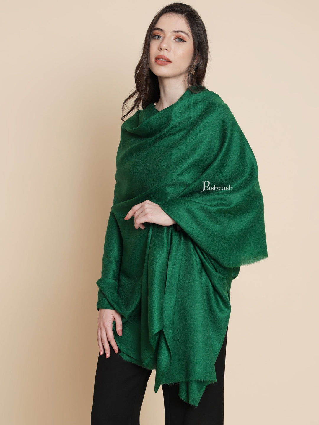 Pashtush Womens Extra Fine Wool Shawl, Solid Bottle Green Pashtush Global Pashtush Womens Extra Fine Wool Shawl, Solid Bottle Green Pashtush Global