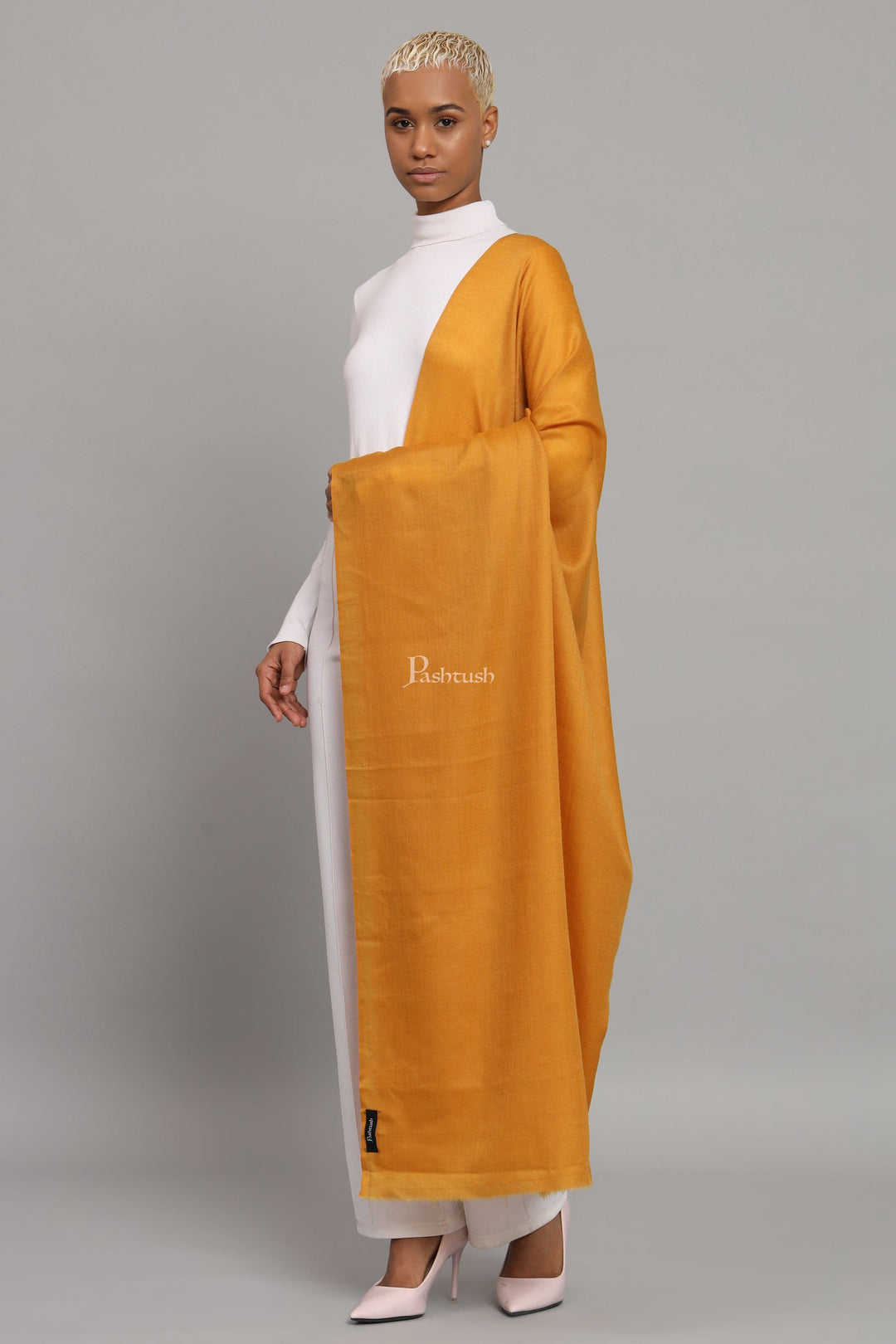 Pashtush India Womens Shawls Pashtush Womens Extra Fine Wool Shawl, Solid Weave Design, Mustard