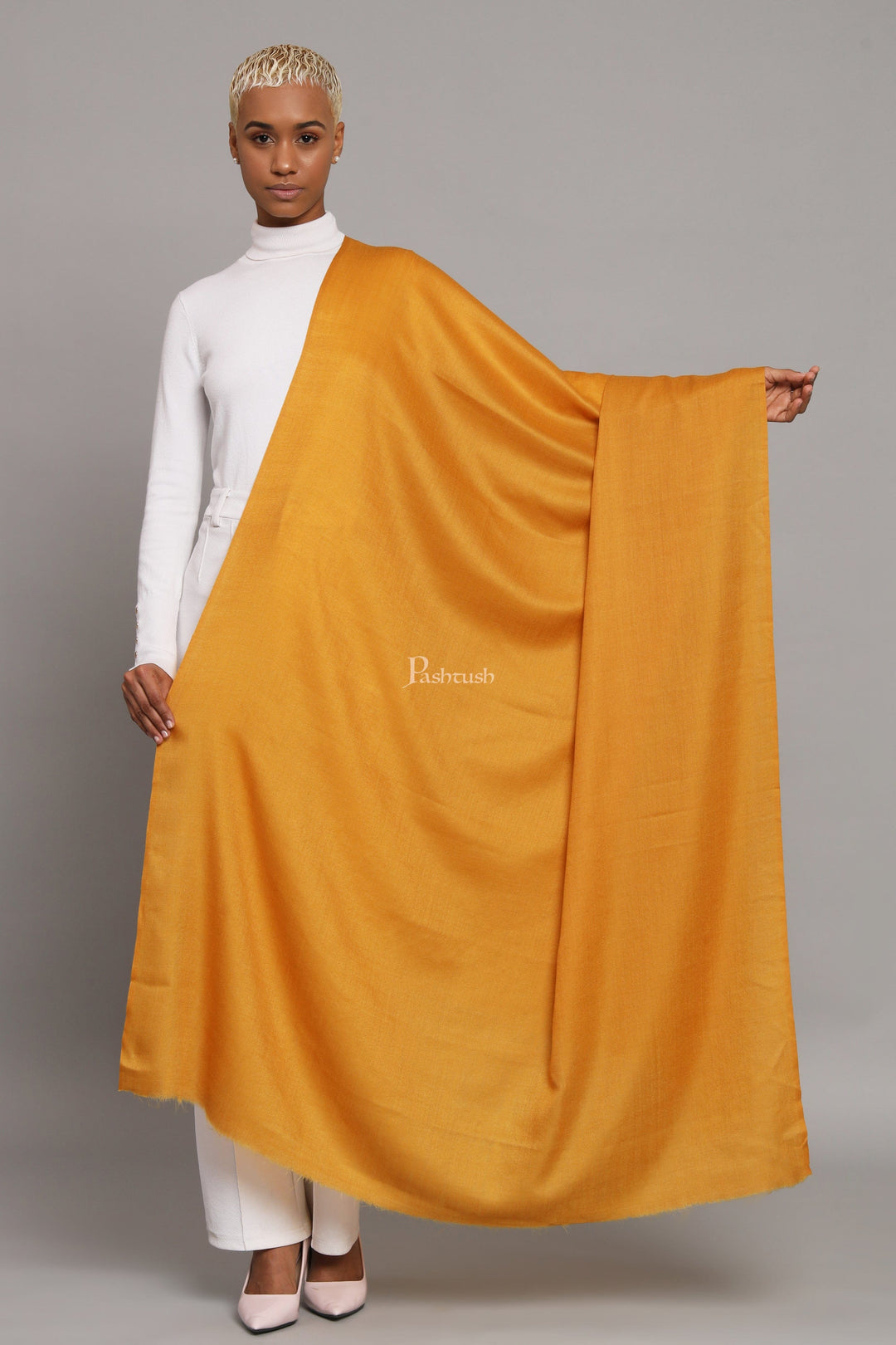 Pashtush India Womens Shawls Pashtush Womens Extra Fine Wool Shawl, Solid Weave Design, Mustard