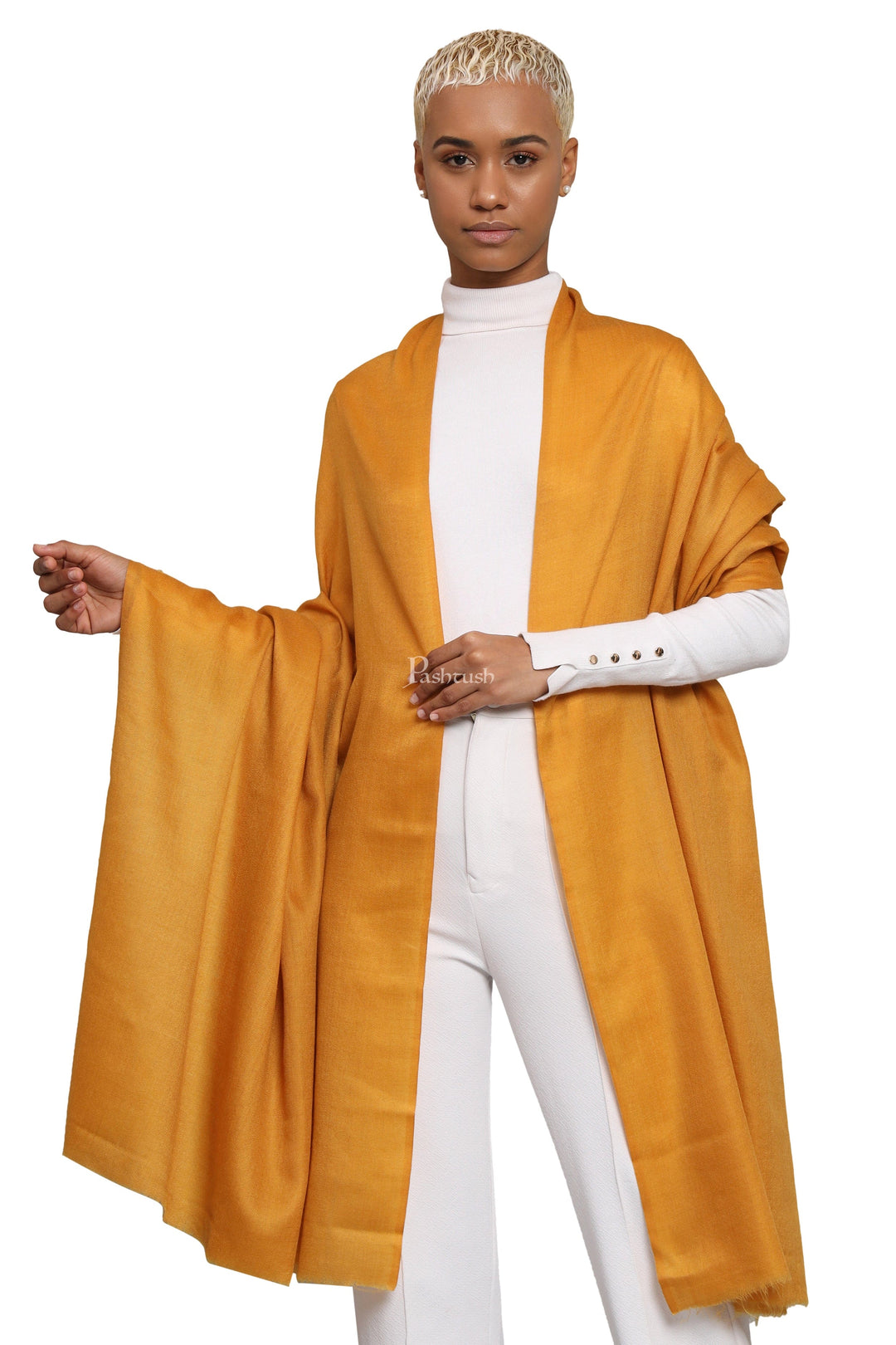 Pashtush India Womens Shawls Pashtush Womens Extra Fine Wool Shawl, Solid Weave Design, Mustard