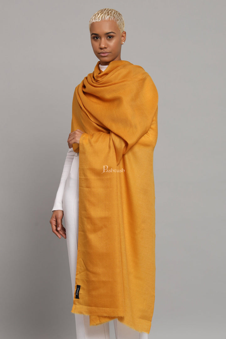 Pashtush India Womens Shawls Pashtush Womens Extra Fine Wool Shawl, Solid Weave Design, Mustard