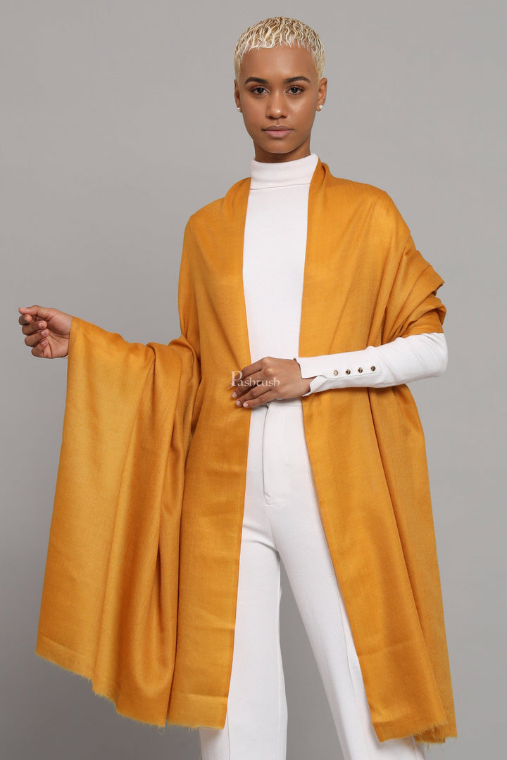 Pashtush India Womens Shawls Pashtush Womens Extra Fine Wool Shawl, Solid Weave Design, Mustard