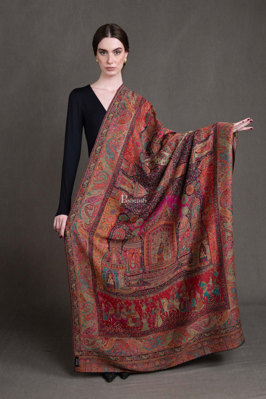 Pashtush India Womens Shawls Pashtush Womens Extra Fine Wool Shawl, The Doli Darbar - Royal Wedding Collection Design, Multicolour