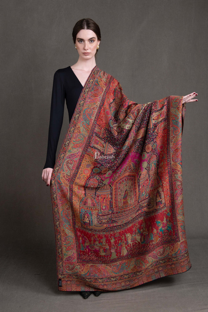 Pashtush India Womens Shawls Pashtush Womens Extra Fine Wool Shawl, The Doli Darbar - Royal Wedding Collection Design, Multicolour