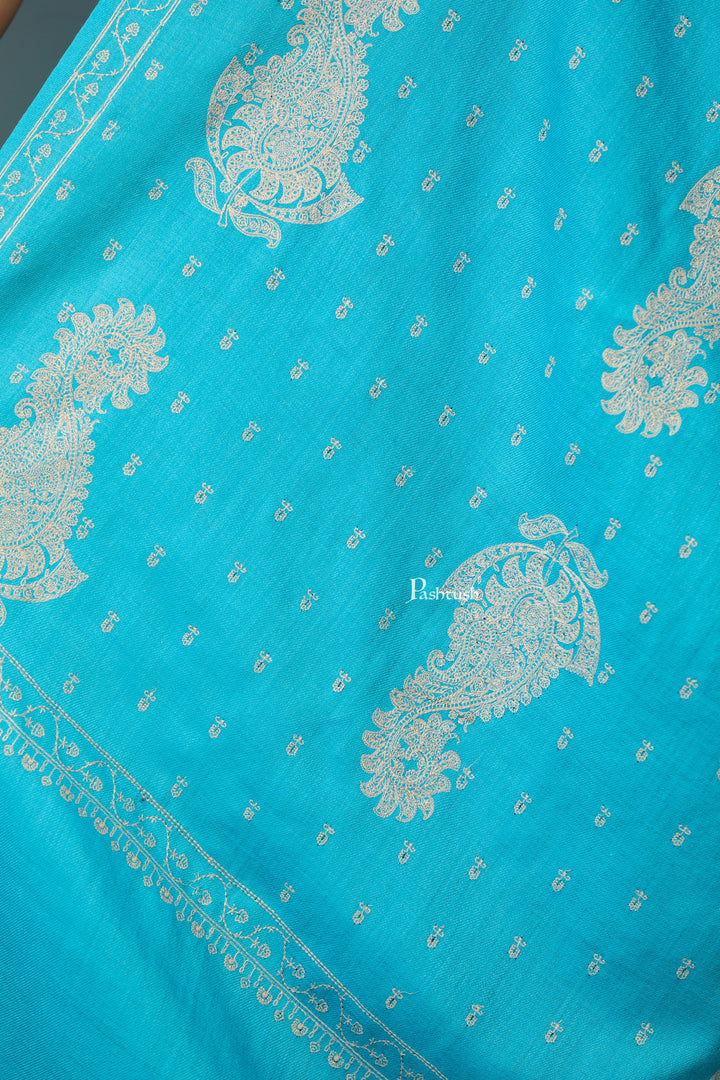 Pashtush India Womens Shawls Pashtush Womens Extra Fine Wool Shawl, Tone And Tone Ambi Design, Arabic Sea Blue