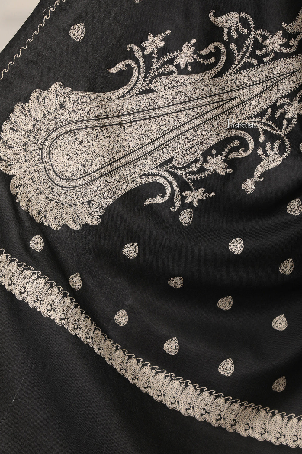Pashtush India Womens Shawls Pashtush Womens Extra Fine Wool Shawl, Tone And Tone Ambi Design, Black