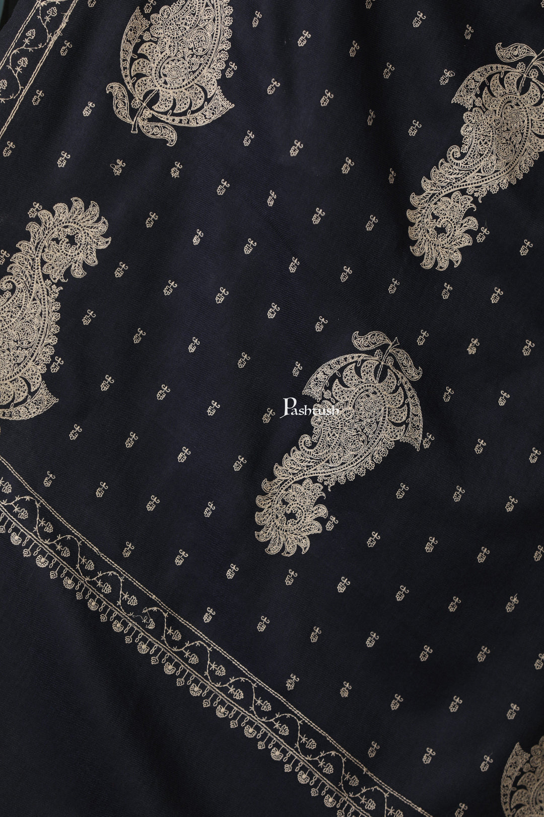 Pashtush India Womens Shawls Pashtush Womens Extra Fine Wool Shawl, Tone And Tone Ambi Design, Black