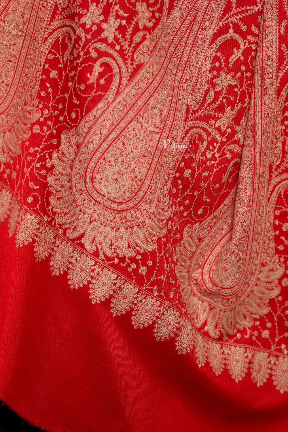 Pashtush India Womens Shawls Pashtush Womens Extra Fine Wool Shawl, Tone And Tone Ambi Design, Red