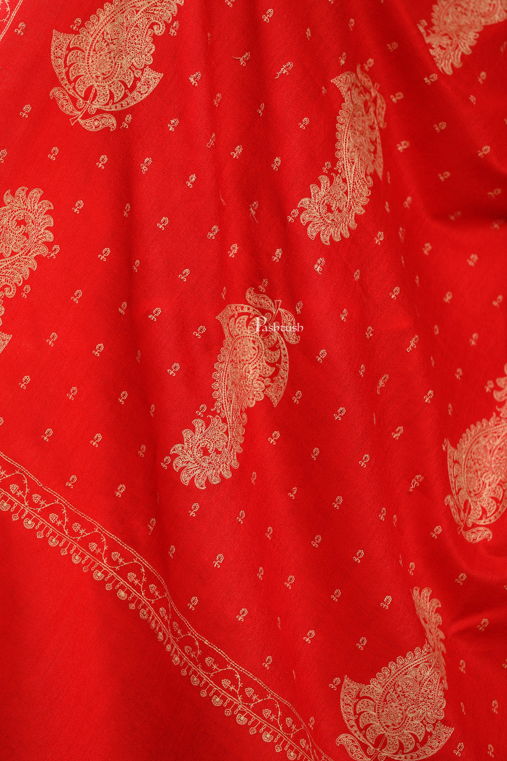 Pashtush India Womens Shawls Pashtush Womens Extra Fine Wool Shawl, Tone And Tone Ambi Design, Red