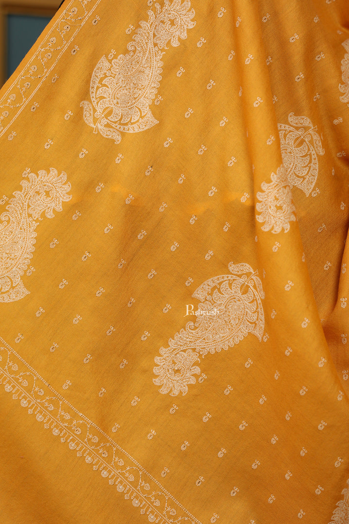 Pashtush India Womens Shawls Pashtush Womens Extra Fine Wool Shawl, Tone And Tone Ambi Design, Yellow