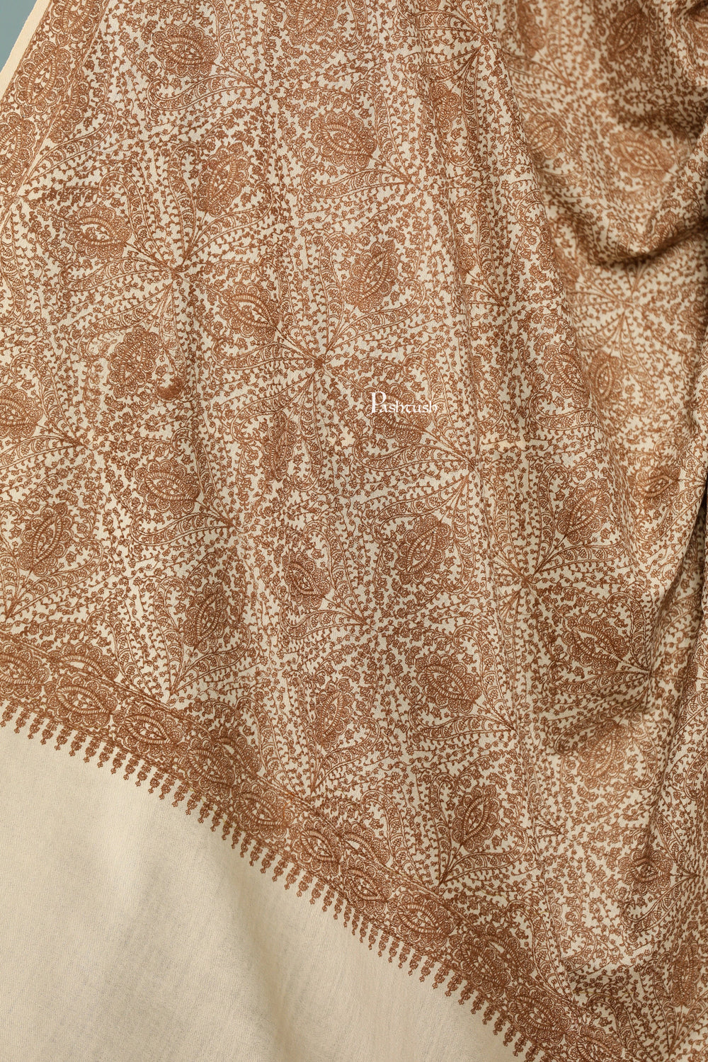 Pashtush India Womens Shawls Pashtush Womens Extra Fine Wool Shawl, Tone And Tone Jaal Design, Beige