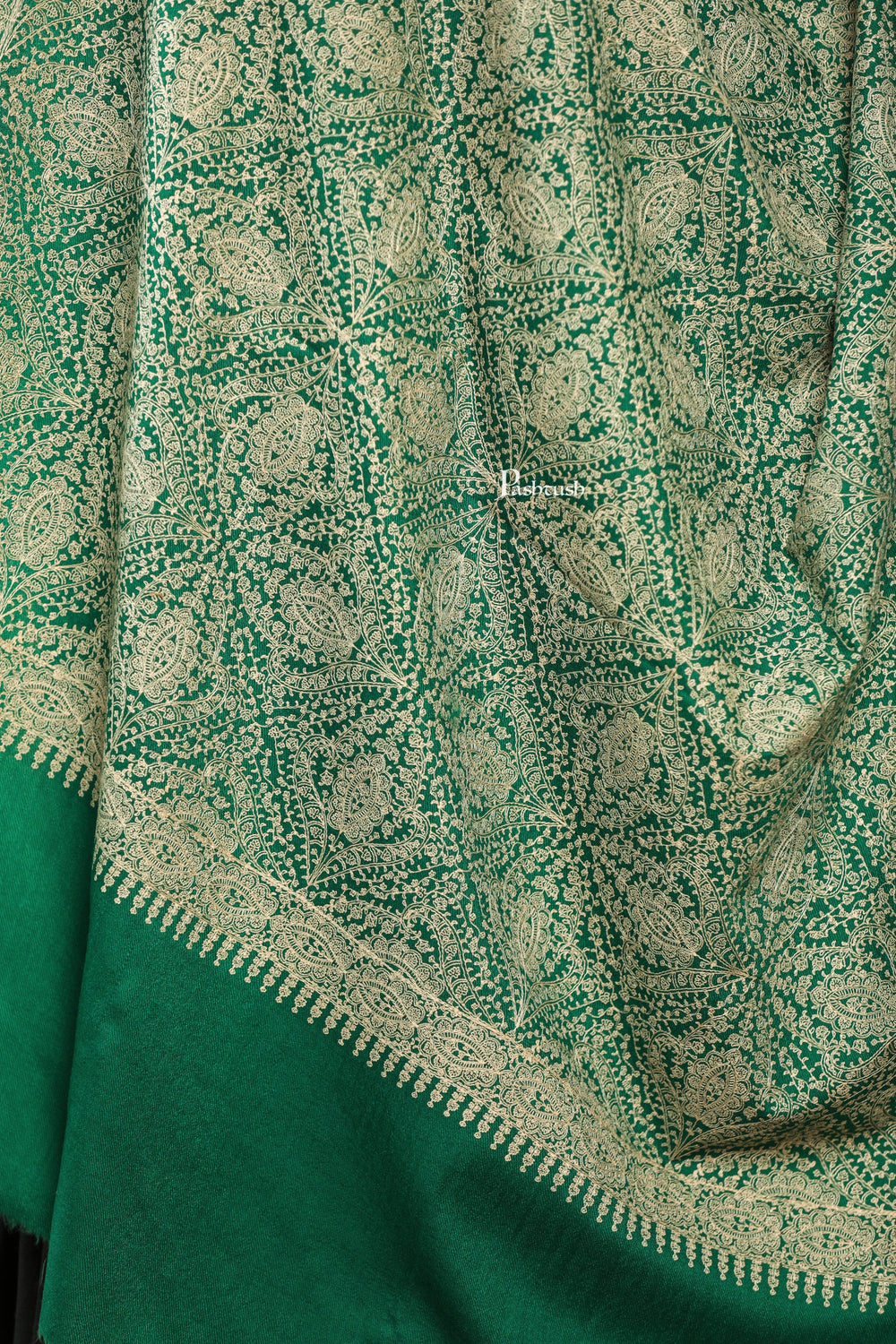 Pashtush India Womens Shawls Pashtush Womens Extra Fine Wool Shawl, Tone And Tone Jaal Design, Green