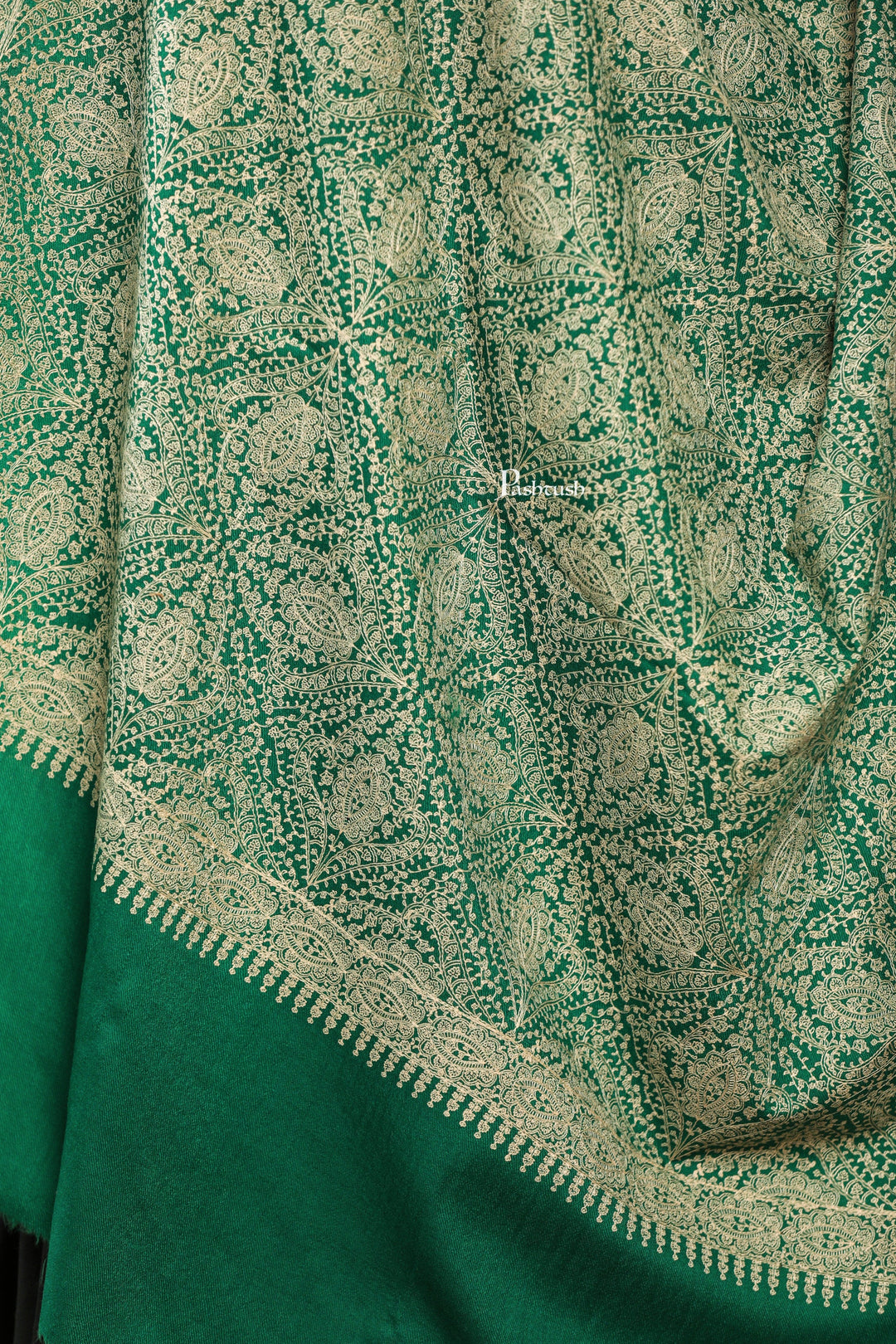 Pashtush India Womens Shawls Pashtush Womens Extra Fine Wool Shawl, Tone And Tone Jaal Design, Green