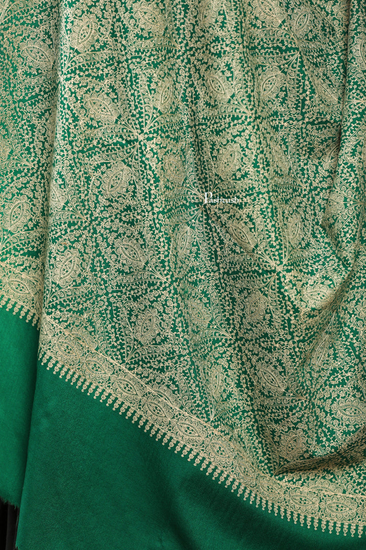 Pashtush India Womens Shawls Pashtush Womens Extra Fine Wool Shawl, Tone And Tone Jaal Design, Green