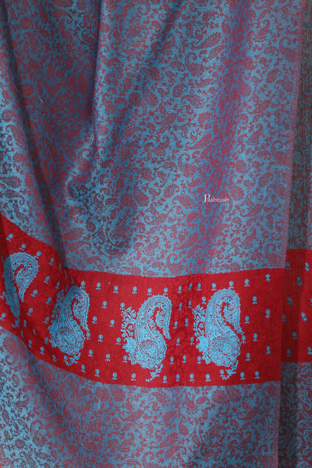 Pashtush India Womens Shawls Pashtush Womens Extra Fine Wool Shawl, Tone On Tone Embroidery Design, Blue