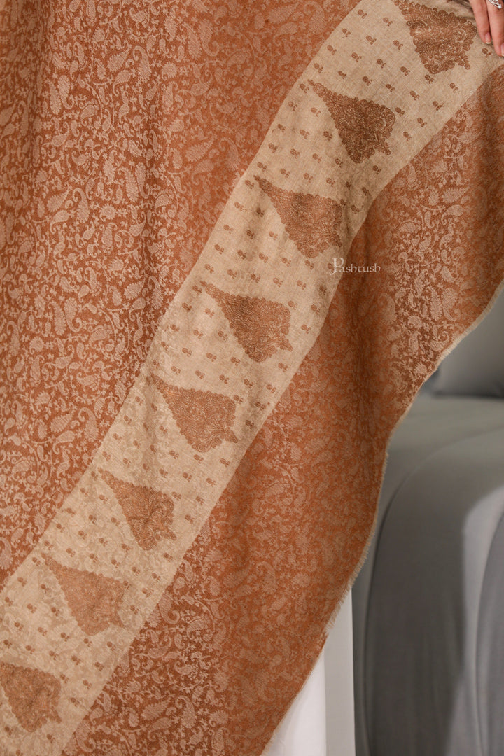 Pashtush India Womens Shawls Pashtush Womens Extra Fine Wool Shawl, Tone On Tone Embroidery Design, Brown