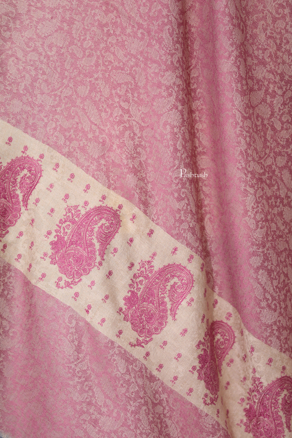 Pashtush India Womens Shawls Pashtush Womens Extra Fine Wool Shawl, Tone On Tone Embroidery Design, Peel Lilac