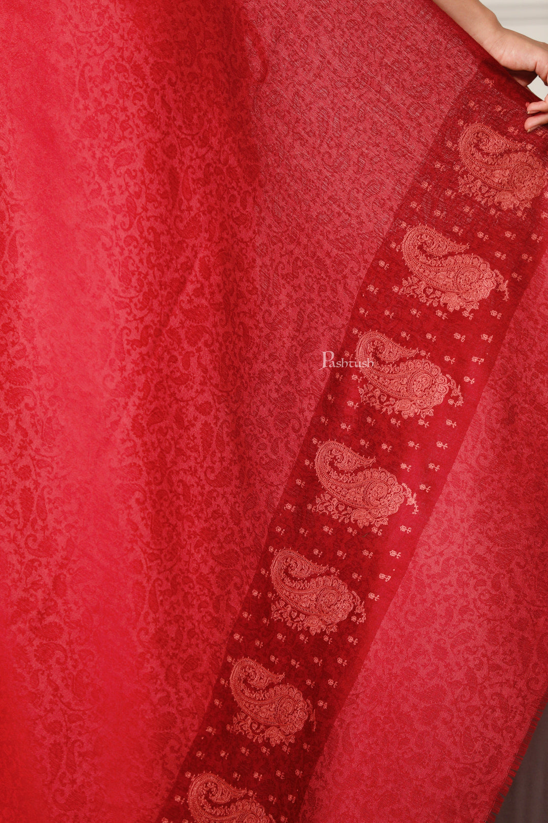 Pashtush India Womens Shawls Pashtush Womens Extra Fine Wool Shawl, Tone On Tone Embroidery Design, Pink