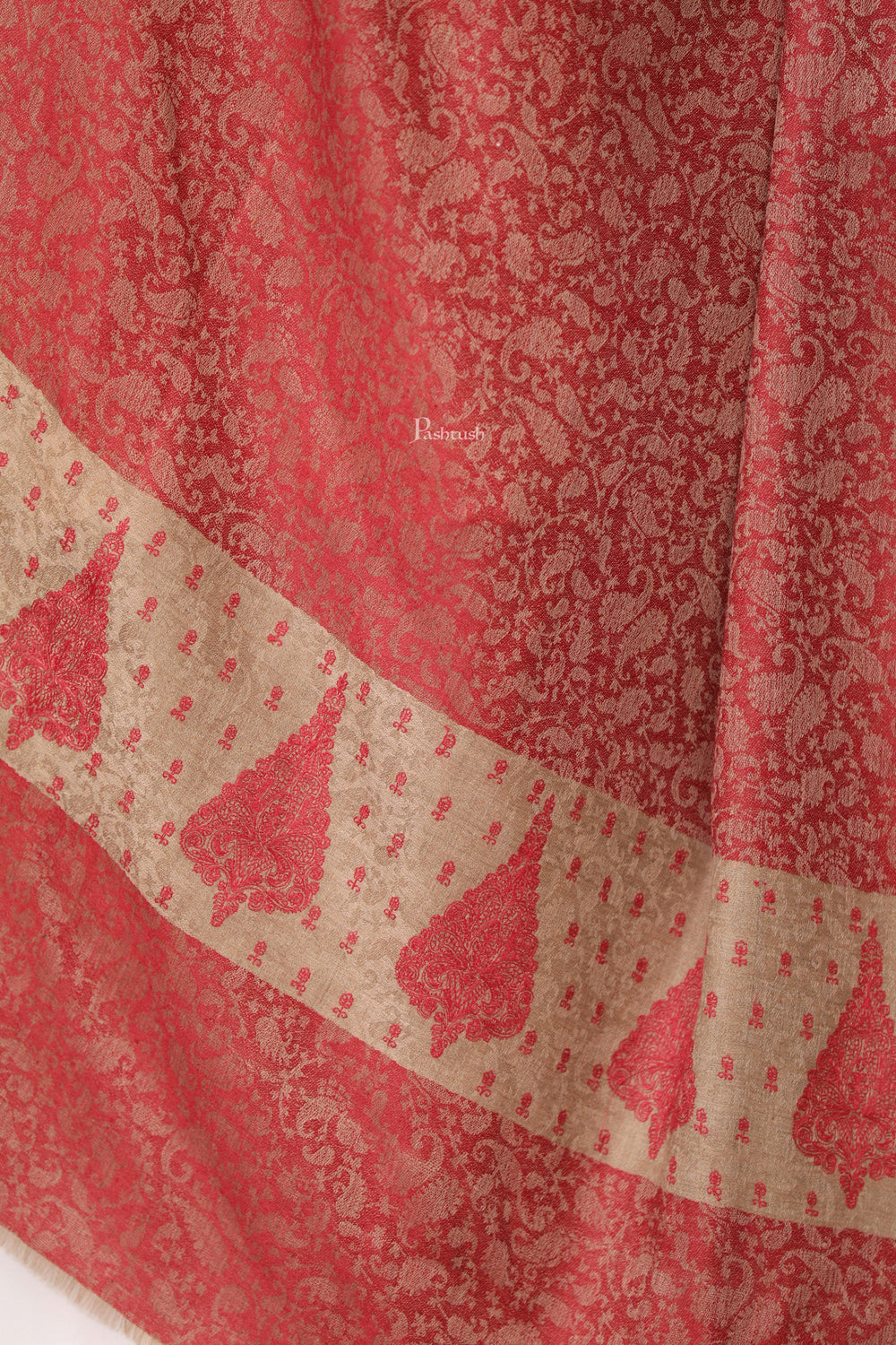 Pashtush India Womens Shawls Pashtush Womens Extra Fine Wool Shawl, Tone On Tone Embroidery  Design, Red