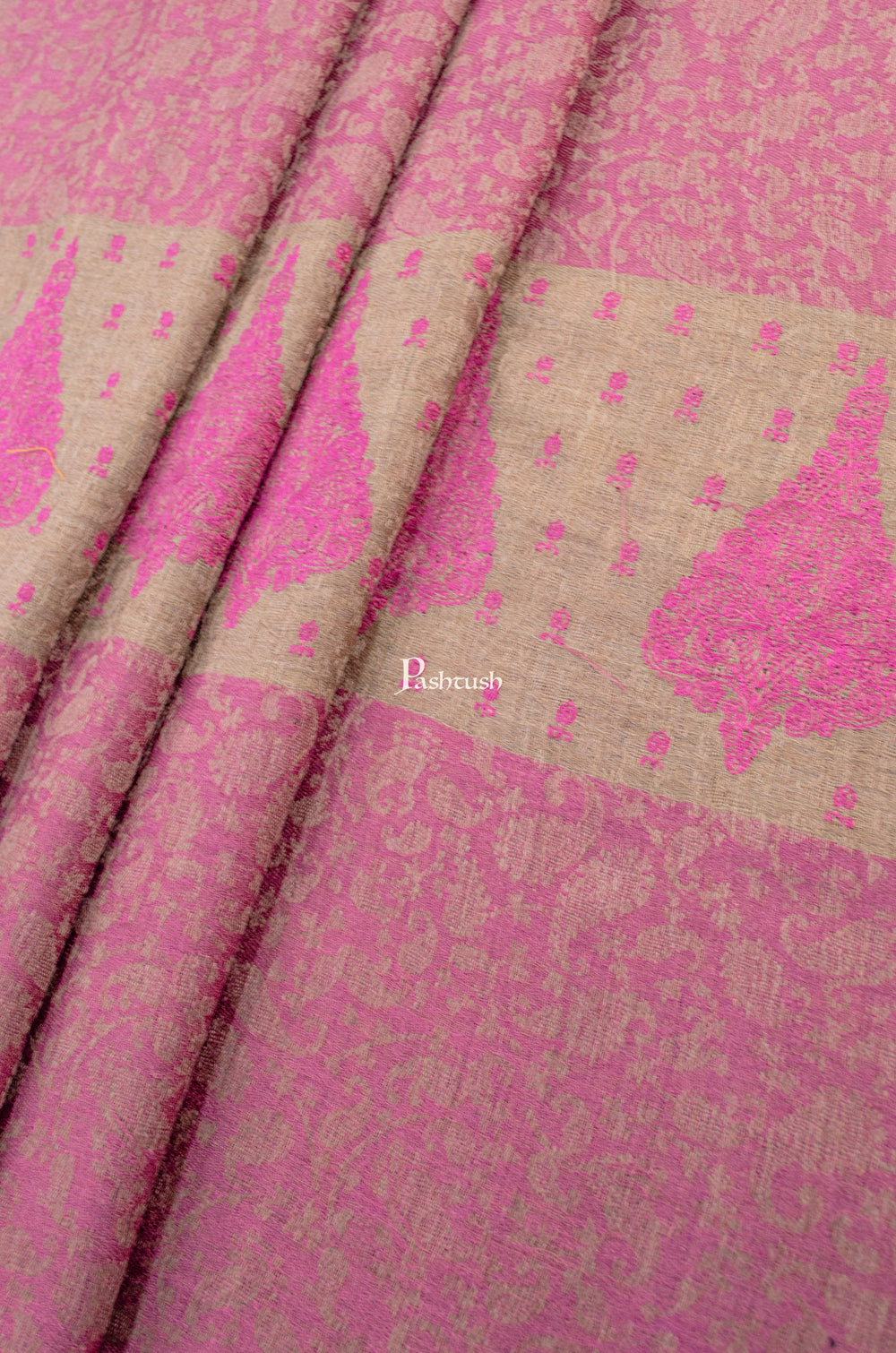 Pashtush India Womens Shawls Pashtush Womens Extra Fine Wool Shawl, Tone On Tone Embroidery, Paisley Palla Design, Pink