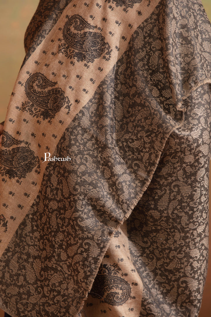 Pashtush India Womens Shawls Pashtush Womens Extra Fine Wool Shawl, Tone On Tone Palla Embroidery Design, Black