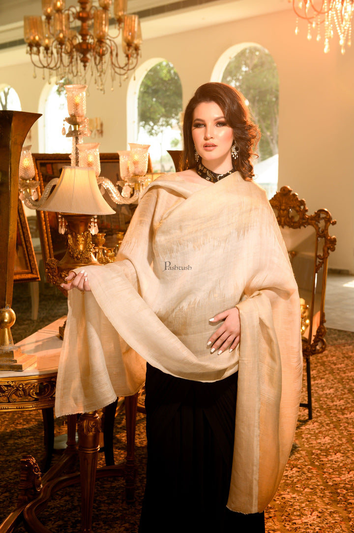 Pashtush India Womens Shawls Pashtush Womens Extra Fine Wool Shawl, Twilight Reversible Design, Ivory