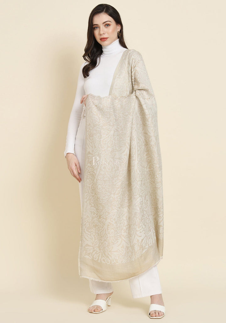 Pashtush India Womens Shawls Pashtush Womens Extra Fine Wool Shawl, Twilight Reversible Design, Ivory