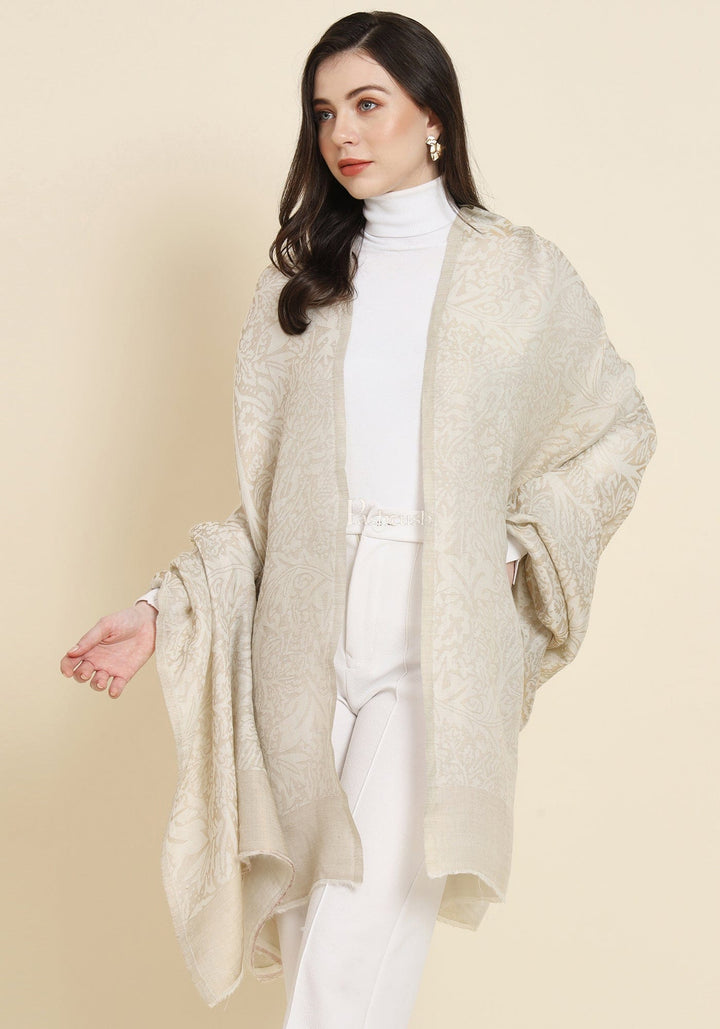Pashtush India Womens Shawls Pashtush Womens Extra Fine Wool Shawl, Twilight Reversible Design, Ivory