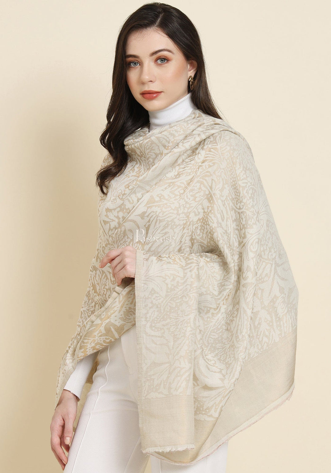 Pashtush India Womens Shawls Pashtush Womens Extra Fine Wool Shawl, Twilight Reversible Design, Ivory