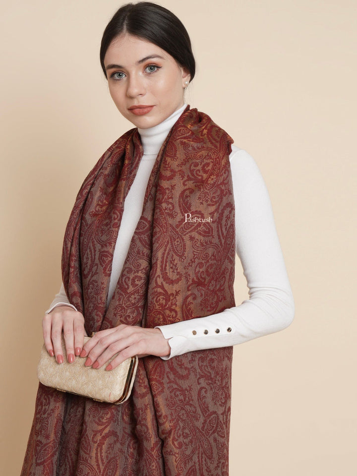 Pashtush India Womens Shawls Pashtush Womens Extra Fine Wool Shawl, Twilight Reversible Design, Maroon