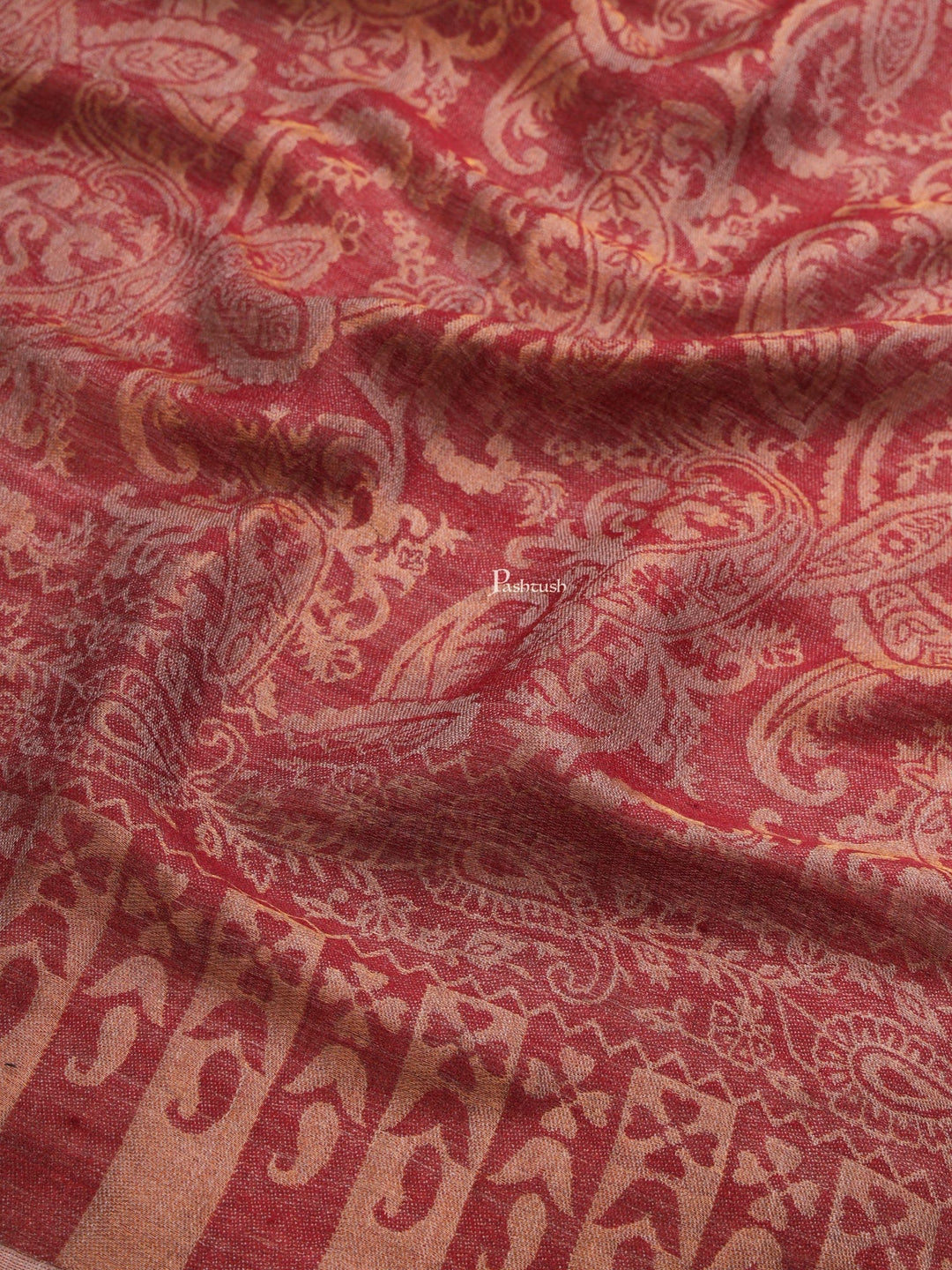 Pashtush India Womens Shawls Pashtush Womens Extra Fine Wool Shawl, Twilight Reversible Design, Maroon