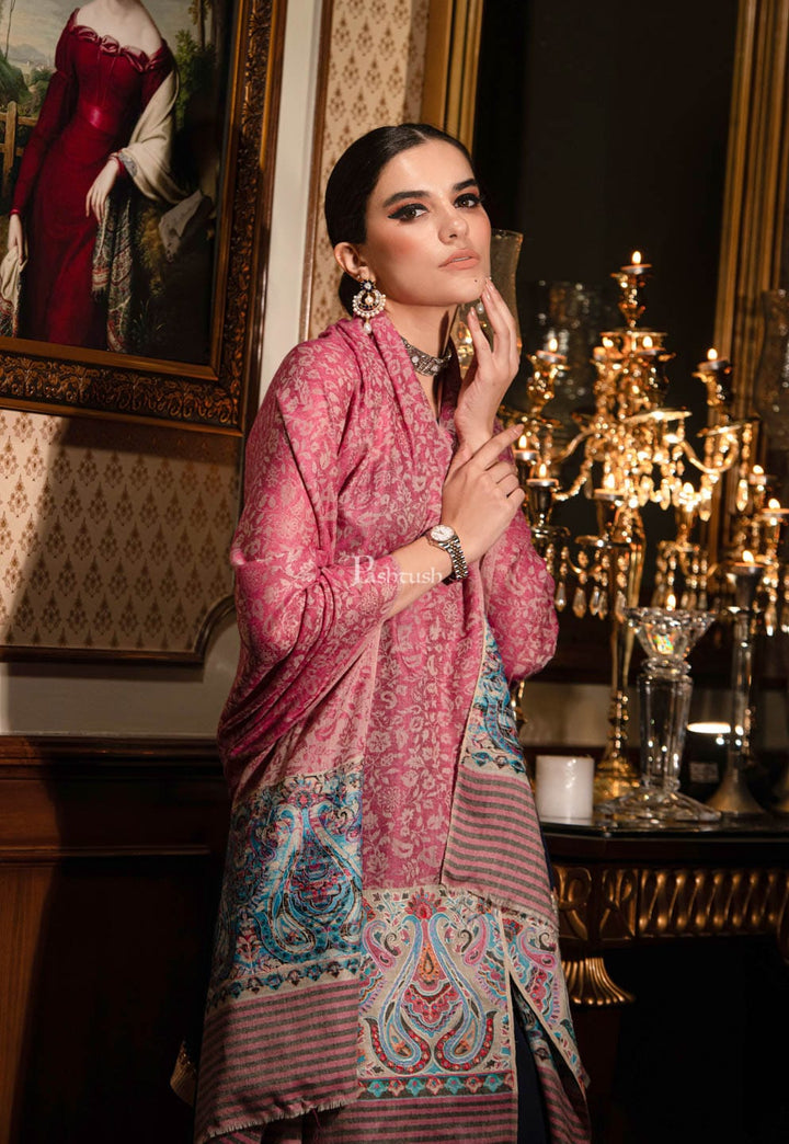 Pashtush India Womens Stoles and Scarves Scarf Pashtush womens Extra Fine Wool shawl, With Embroidered Ethnic Palla design, Pink