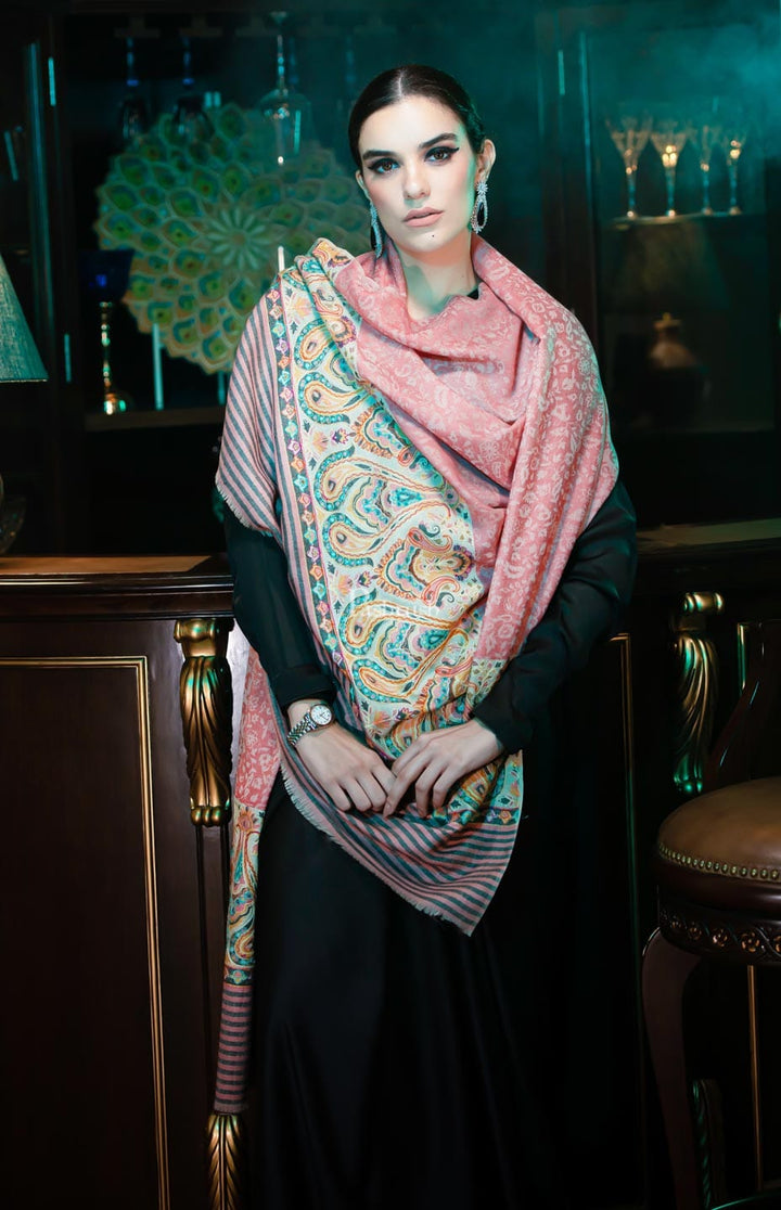 Pashtush India Womens Shawls Pashtush womens Extra Fine Wool shawl, With Embroidered Ethnic Palla design, Soft and Warm, Multicolour