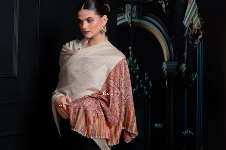 Pashtush India Womens Shawls Pashtush Womens Extra Fine Wool Shawl, Woven Palla, Aztec  Design, Beige