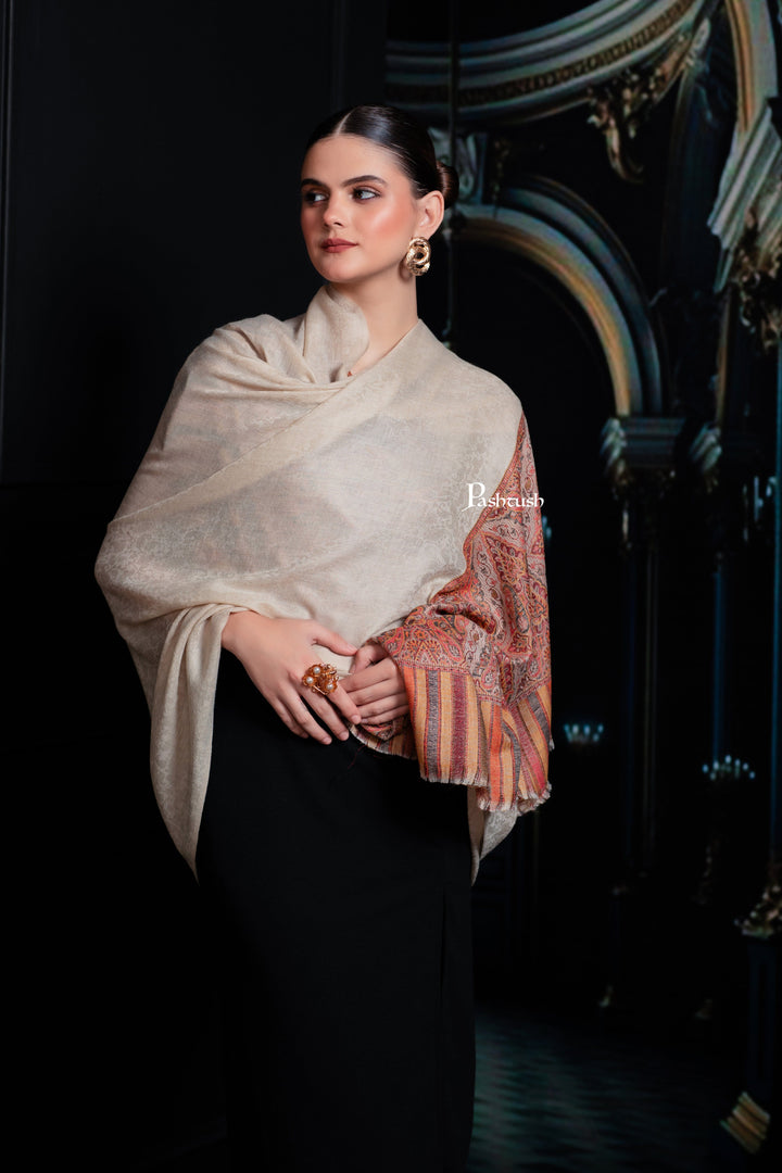 Pashtush India Womens Shawls Pashtush Womens Extra Fine Wool Shawl, Woven Palla, Aztec  Design, Beige