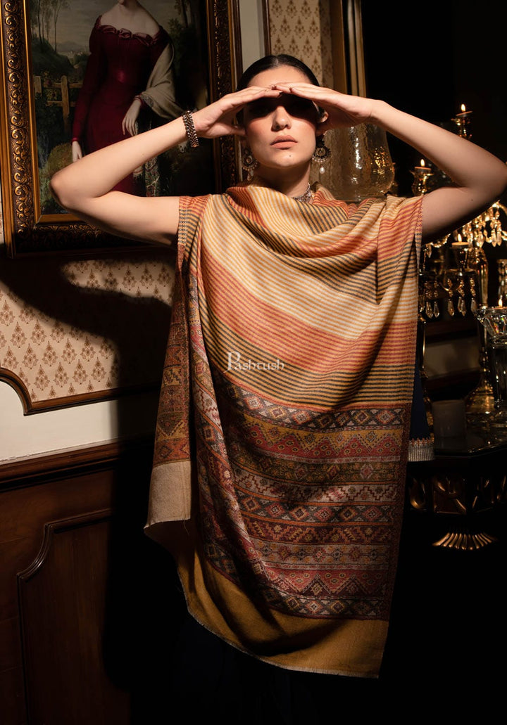 Pashtush India Womens Shawls Pashtush womens Extra Fine Wool Stole, Aztec Weave, Reversible design, Multicolour
