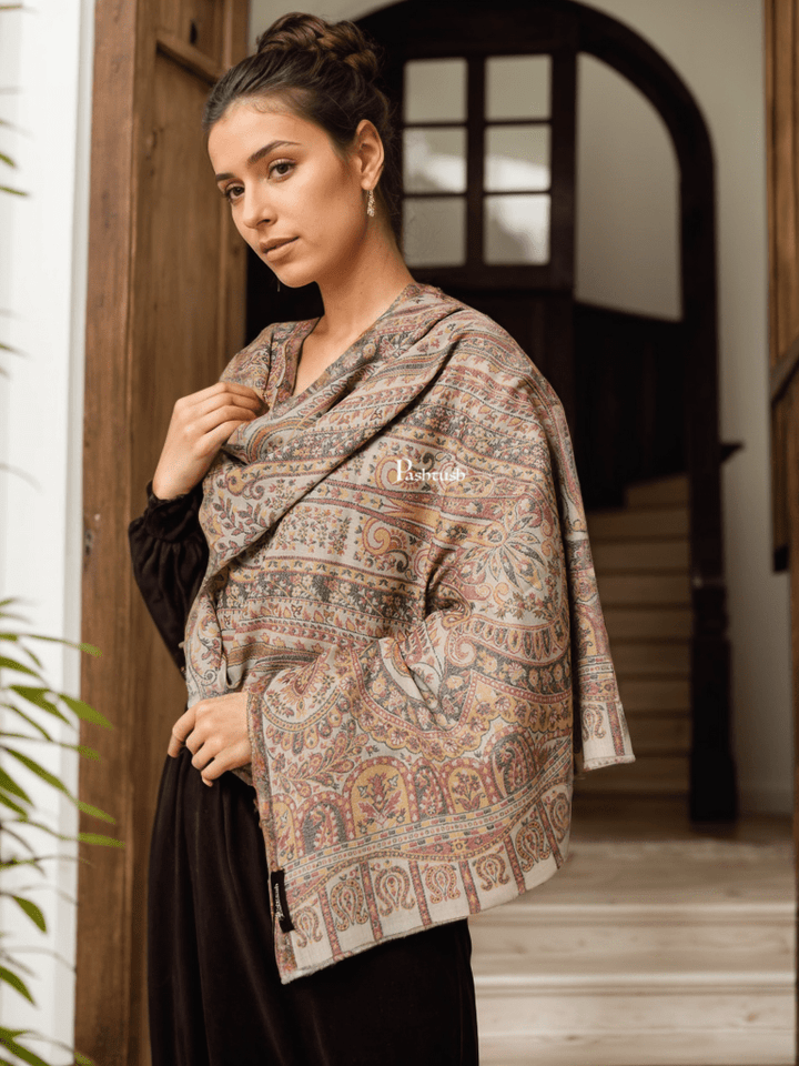 Pashtush India Womens Stoles and Scarves Scarf Pashtush womens Extra Fine Wool stole, beige