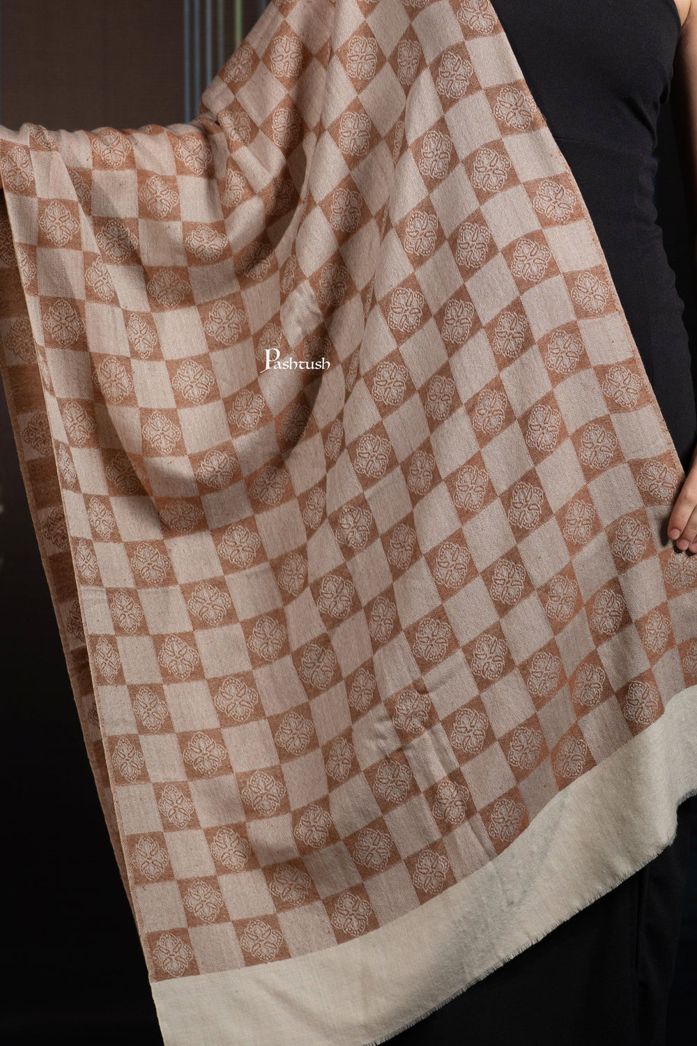 Pashtush India womens scarf and Stoles Pashtush Womens Extra Fine Wool Stole, Checkered Design, Coffee And Beige