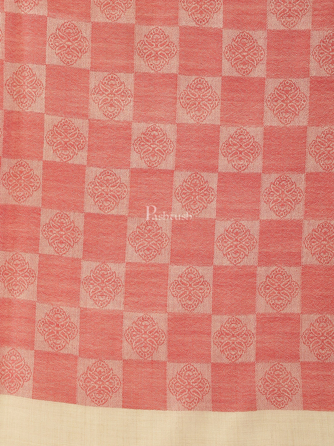 Pashtush India Womens Stoles and Scarves Scarf Pashtush Womens Extra Fine Wool stole, checkered design, Rose