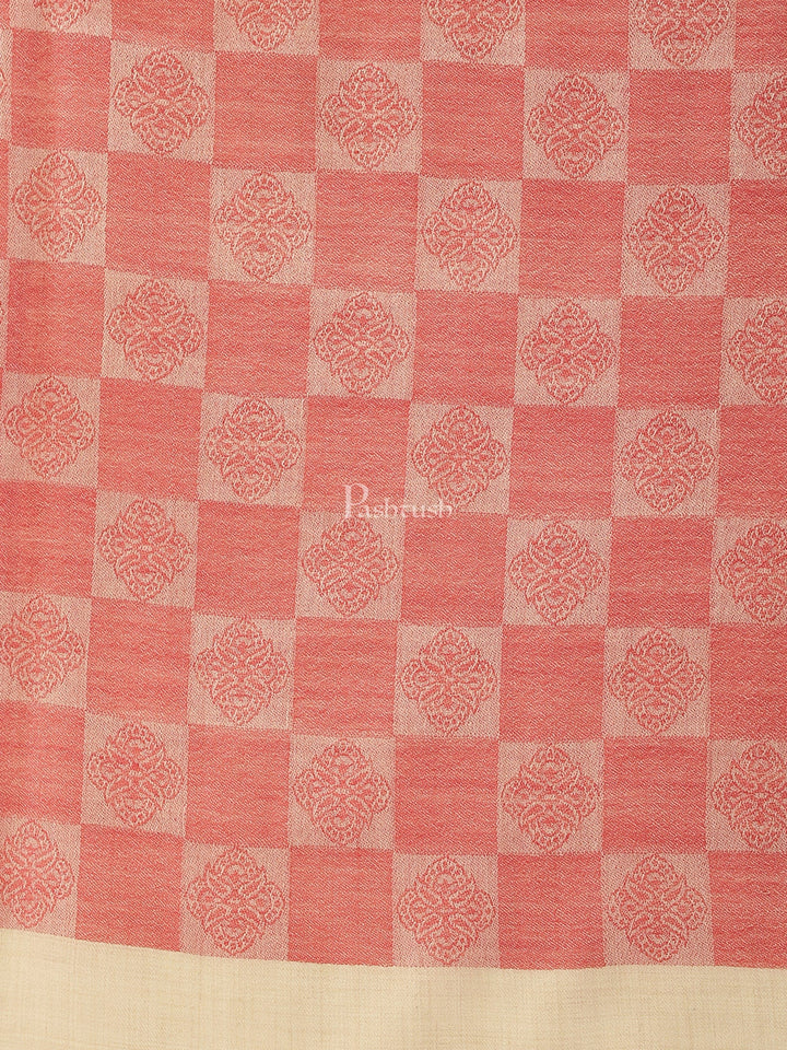 Pashtush India Womens Stoles and Scarves Scarf Pashtush Womens Extra Fine Wool stole, checkered design, Rose